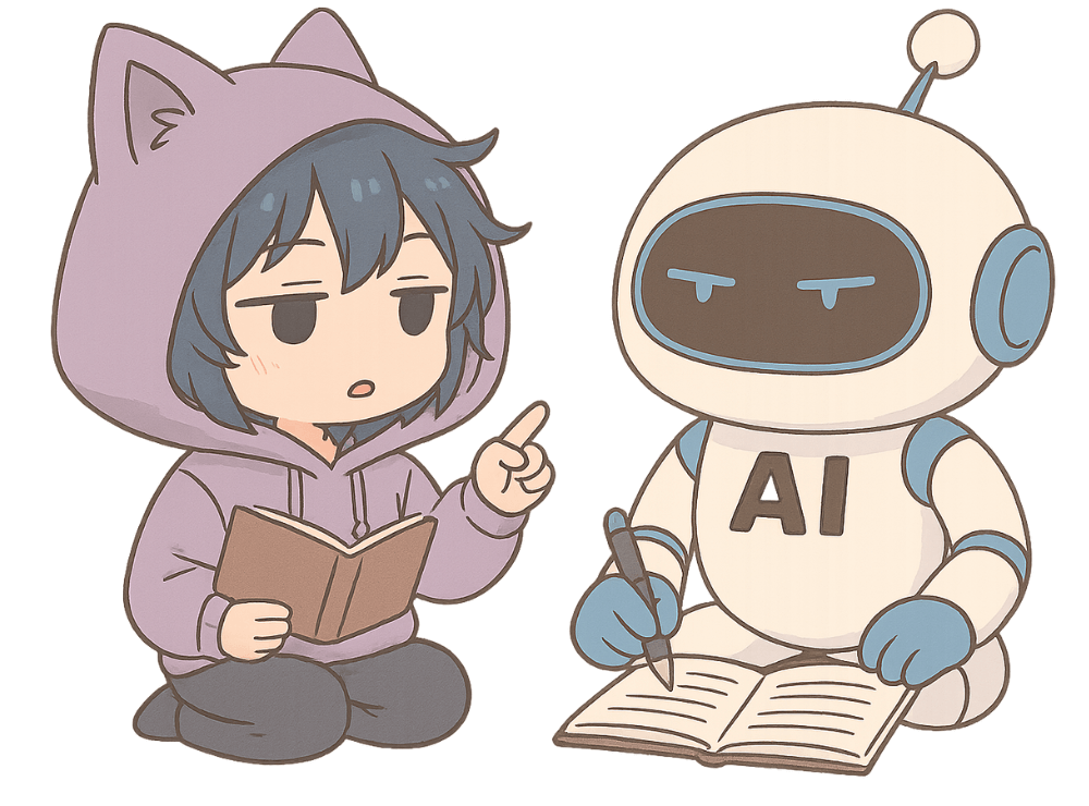 AIに指示を出している人の姿を表した図。自分の考えをもとにAIへリクエストしている様子。